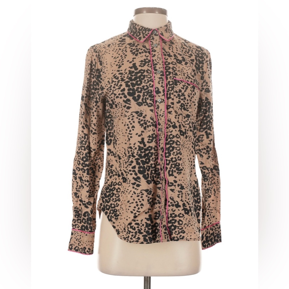 J. Crew Tan and Black Leopard Print Button Down Shirt